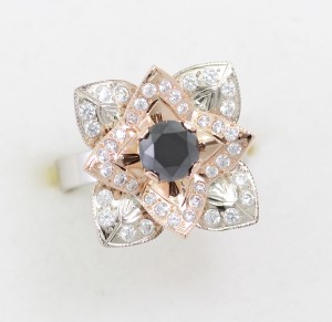 Prsten květ s černým diamantem